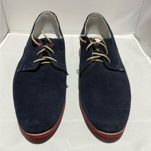 Zigi Soho Navy Perforated Oxfords with Red Accents
